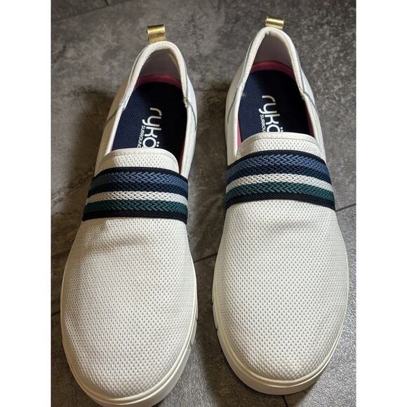 RYKA HAZE Surround Fit Slip-On Shoe White Mesh Leather Striped Strap Sz 11 M - Picture 1 of 7